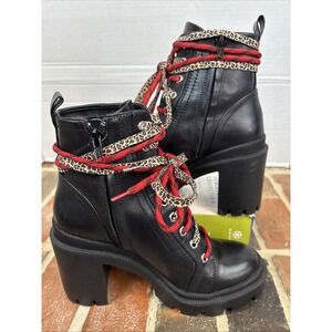 Gianni Bini Size 6M Ryedder Black Leather Side Zip Lace Up Boots Excellent Cond.